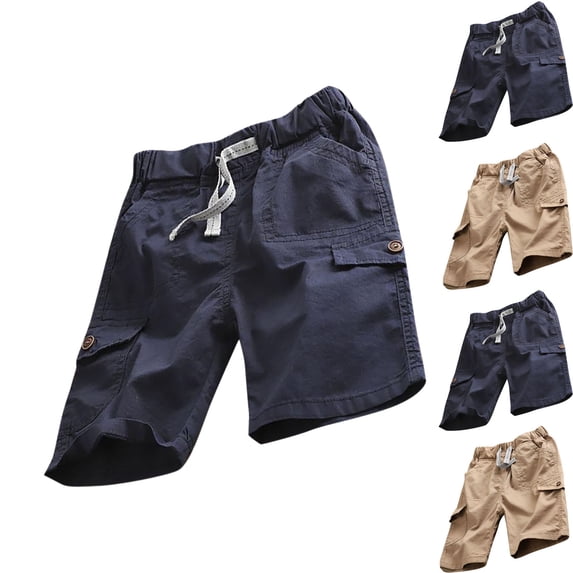 DJDLJWCJ Boys Cargo Shorts for Boys Summer Work Shorts Elastic Waist Kids Short Pants Drawstring Sports Shorts, Navy 11 T
