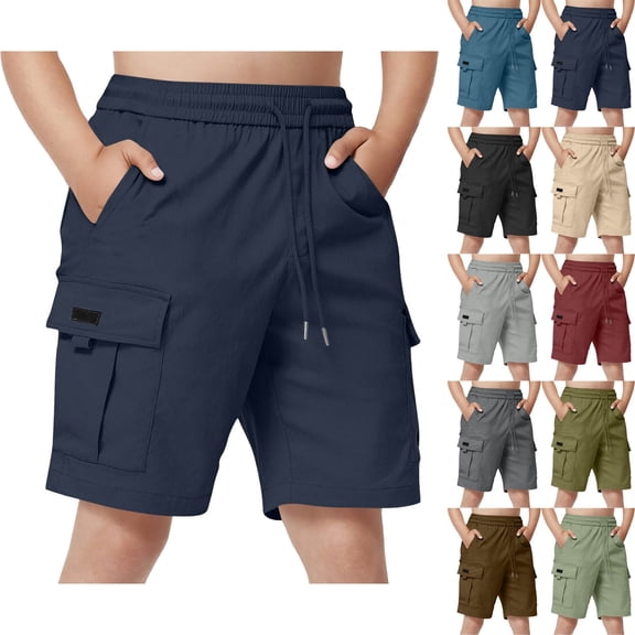 DJDLJWCJ Boys Cargo Shorts with Pockets Elastic Waist Relaxed Fit Athletic Shorts Workout Pants Boys for Outdoor Sports, Navy 14 Years