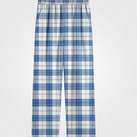 DJDLJWCJ Boys Casual Pants Elastic Waist Plaid Print Straight Leg Pants Comforty Lightweight Long Trousers Blue Size 15