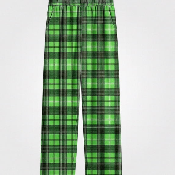 DJDLJWCJ Boys Casual Pants Elastic Waist Plaid Print Straight Leg Pants Comforty Lightweight Long Trousers Green Size 13
