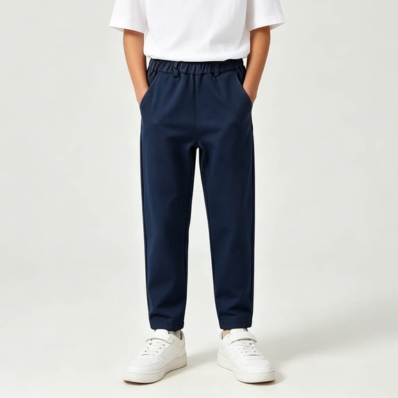 DJDLJWCJ Boys Cotton School Uniform Pants 5-15 Elastic Waist Solid Color Pants Relaxed Fit Workout Pants Navy Size 5T