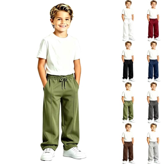 DJDLJWCJ Boys Fleece Lined Sweatpants (5-14) Boys Thermal Joggers with Elastic Waist & Side Pockets Thick Winter Warm Lounge Pants for Big Kids Army Green Size 11
