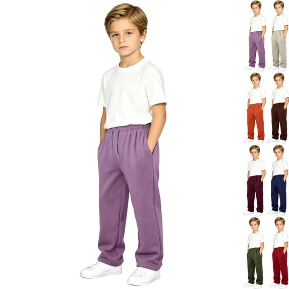 DJDLJWCJ Boys Fleece Lined Sweatpants Winter Warm Straight Leg Pants Elastic Waist Side Pocket Casual Pants Purple Size 8