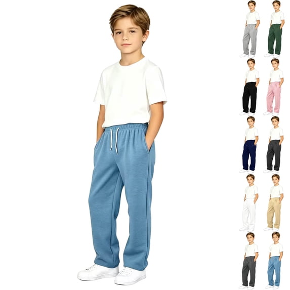 DJDLJWCJ Boys Fleece Sweatpants Winter Warm Straight Leg Casual Pants Elastic Waist Side Pocket Athletic Pants Blue Size 6