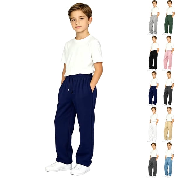 DJDLJWCJ Boys Fleece Sweatpants Winter Warm Straight Leg Casual Pants Elastic Waist Side Pocket Athletic Pants Navy Size 8