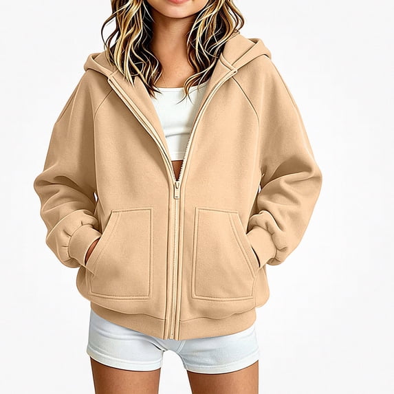 DJDLJWCJ Boys Full Zipper Hoodies Long Sleeve Warm Solid Color Hooded Sweatshirt for Boys Zip Up Jacket Beige Size 11