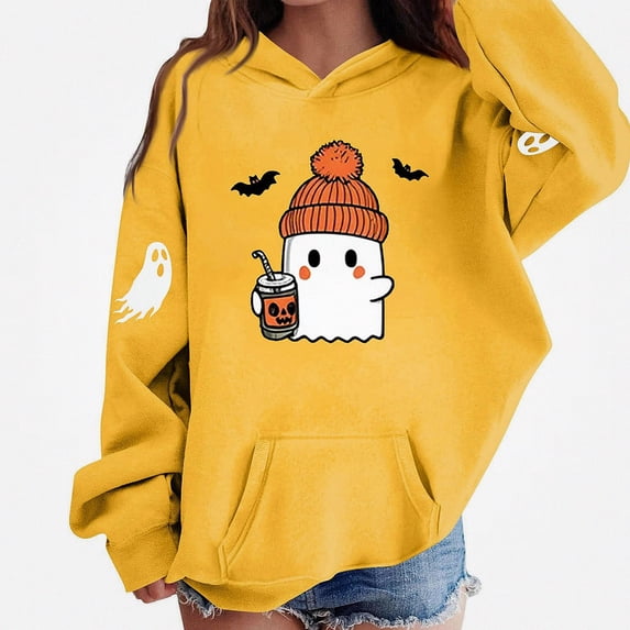 DJDLJWCJ Boys Halloween Graphic Hoodie Kids Halloween Print Pullover Sweatshirts, Fun Casual Fall Festival Tops Yellow Size 10