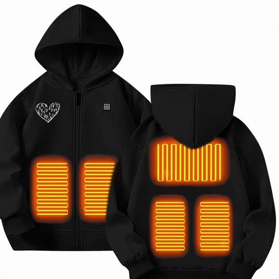 DJDLJWCJ Boys Heated Hood Jacket USB Charging Heated Jacket Casual Printed Winter Warm Coat Black Size 4T