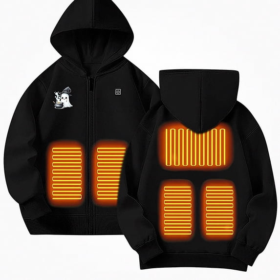 DJDLJWCJ Boys Heated Hood Jacket USB Charging Heated Jacket Casual Printed Winter Warm Coat Black Size 5T