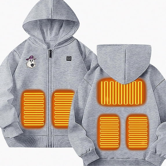 DJDLJWCJ Boys Heated Hood Jacket USB Charging Heated Jacket Casual Printed Winter Warm Coat Gray Size 13