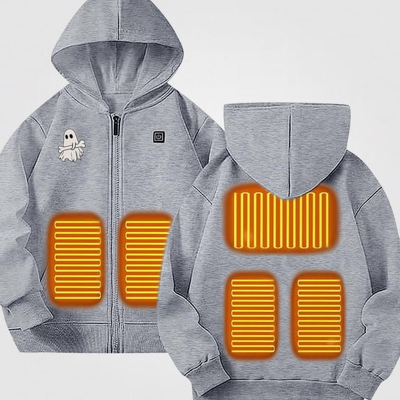 DJDLJWCJ Boys Heated Hood Jacket USB Charging Heated Jacket Casual Printed Winter Warm Coat Gray Size 13