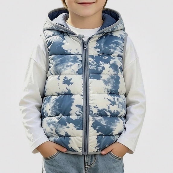 DJDLJWCJ Boys Hooded Quilted Puffer Vest Fleece Lined Winter Warm Jacket Zip Up Sleeveless Jacket Multicolor Size 12M