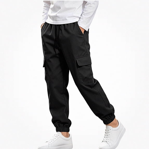 DJDLJWCJ Boys Jogger Cargo Pants Elastic Waist Lightweight Hiking Pants with Pocket Outdoor Long Trousers Black Size 5T
