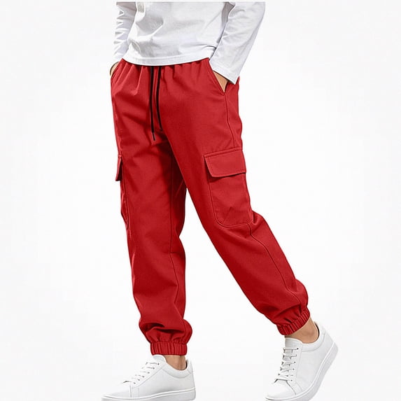 DJDLJWCJ Boys Jogger Cargo Pants Elastic Waist Lightweight Hiking Pants with Pocket Outdoor Long Trousers Red Size 14