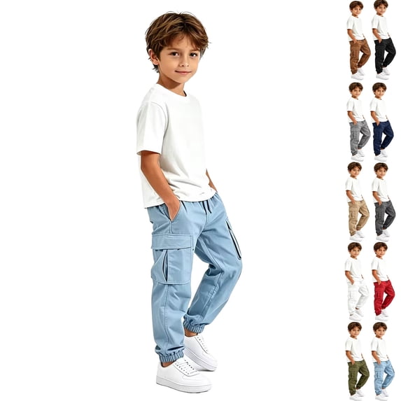 DJDLJWCJ Boys Jogger Cargo Pants Solid Color Elastic Waist Casual Pants Multi-pocket Outdoor Hiking Pants Blue Size 12