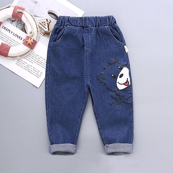 DJDLJWCJ Boys Jogger Pants Cute Printed Loose Fit Casual Pants Straight Leg Baggy Pants Dark Blue Size 140
