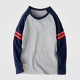 thumbnail image 1 of DJDLJWCJ Boys Long Sleeve Raglan Shirt Kids Color Block Stripe Crew Neck Casual Tops Blue Size 7, 1 of 5