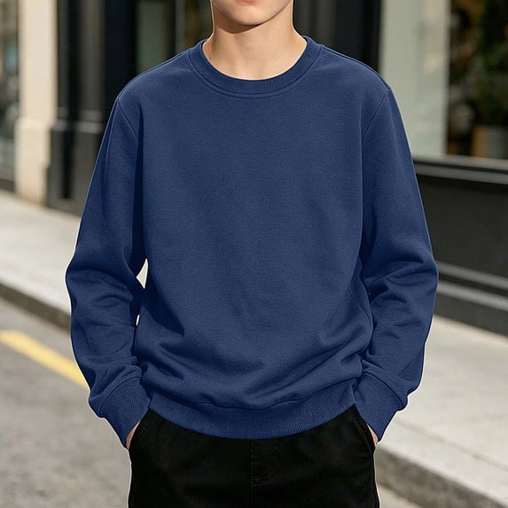 DJDLJWCJ Boys Long Sleeve Sweatshirt Solid Color Crewneck Pullover Boys Stretch Soft Lightweight Sweatshirts Navy Size 1T