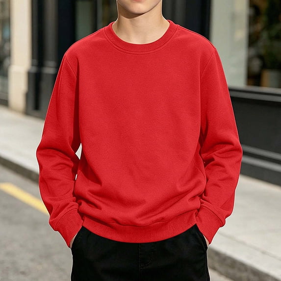 DJDLJWCJ Boys Long Sleeve Sweatshirt Solid Color Crewneck Pullover Boys Stretch Soft Lightweight Sweatshirts Red Size 11