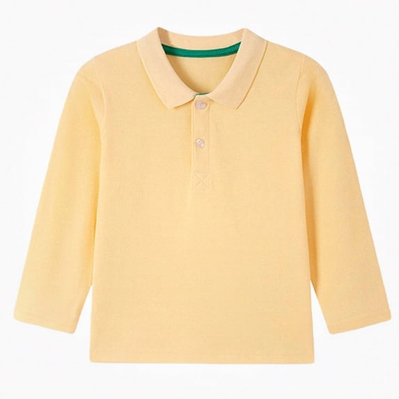 DJDLJWCJ Boys Long Sleeve polo Shirt Kids Solid Color Lapel Basic Tops Casual School Uniform Tops Yellow Size 3T
