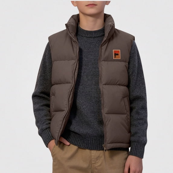 DJDLJWCJ Boys Puffer Down Vest Stand Collar Thickened Warm Winter Quilted Sleeveless Jackets Color Blocked Full Zipper Vest Brown Size 3T