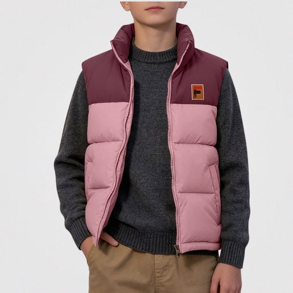 DJDLJWCJ Boys Puffer Down Vest Stand Collar Thickened Warm Winter Quilted Sleeveless Jackets Color Blocked Full Zipper Vest Pink Size 5T