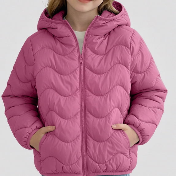 DJDLJWCJ Boys Quilted Jacket Thicken Warm Long Sleeve Full Zipper Puffer Jacket Comforty Thermal Down Coat with Hooded Hot Pink Size 3T
