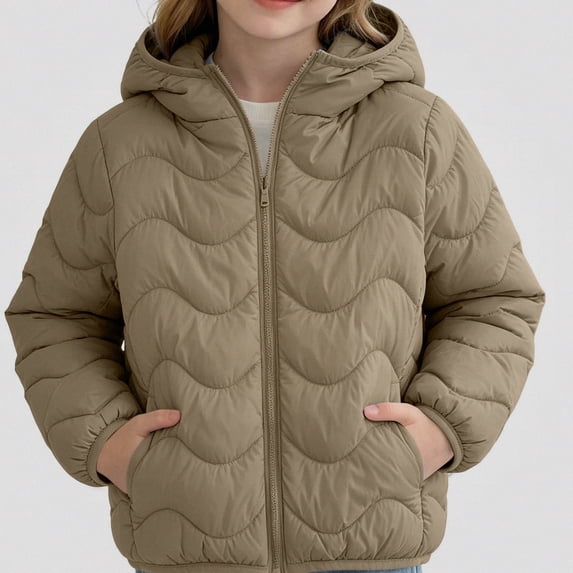 DJDLJWCJ Boys Quilted Jacket Thicken Warm Long Sleeve Full Zipper Puffer Jacket Comforty Thermal Down Coat with Hooded Khaki Size 7