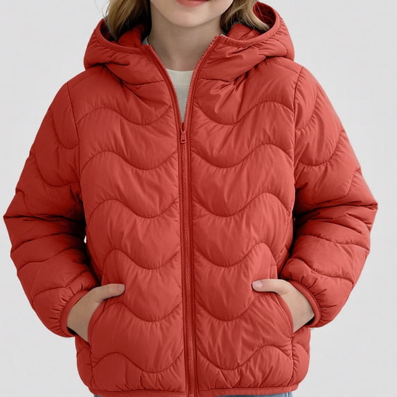 DJDLJWCJ Boys Quilted Jacket Thicken Warm Long Sleeve Full Zipper Puffer Jacket Comforty Thermal Down Coat with Hooded Orange Size 10