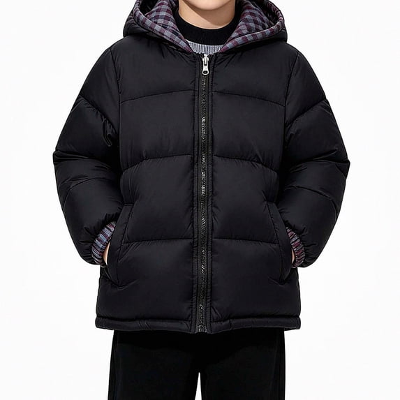 DJDLJWCJ Boys Quilted Jacket Winter Warm Long Sleeve Zip Up Jacket Thicken Thermal Boys Puffer Coat A Black Size 7