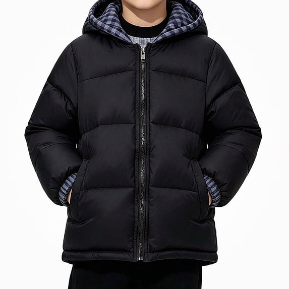 DJDLJWCJ Boys Quilted Jacket Winter Warm Long Sleeve Zip Up Jacket Thicken Thermal Boys Puffer Coat Black Size 11