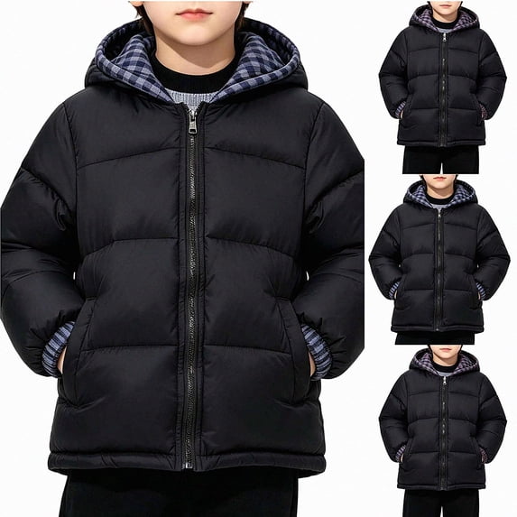 DJDLJWCJ Boys Quilted Jacket Winter Warm Long Sleeve Zip Up Jacket Thicken Thermal Boys Puffer Coat Black Size 3T