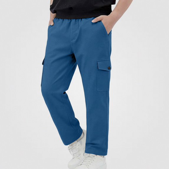 DJDLJWCJ Boys School Uniform Pants Comforty Elastic Waist Straight Cargo Pants Solid Color Side Pocket Casual Trousers Blue Size 11