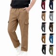 thumbnail image 1 of DJDLJWCJ Boys School Uniform Pants Comforty Elastic Waist Straight Cargo Pants Solid Color Side Pocket Casual Trousers Khaki Size 5T, 1 of 2