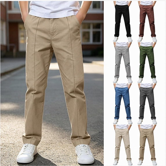 DJDLJWCJ Boys School Uniform Pants Comforty Elastic Waist Straight Cargo Pants Solid Color Side Pocket Jogger Pants Khaki Size 5T
