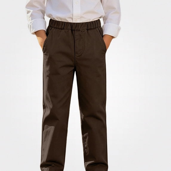 DJDLJWCJ Boys School Uniform Pants Comforty Straight Leg Pull On Flat Front Pants Solid Color Dress Pants Brown Size 5T