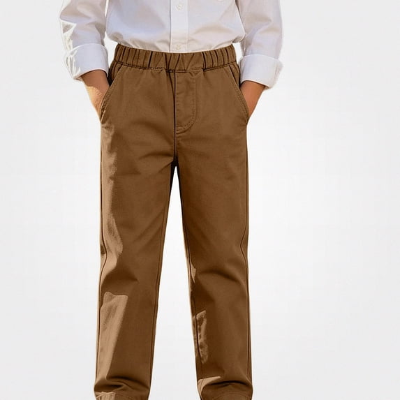 DJDLJWCJ Boys School Uniform Pants Comforty Straight Leg Pull On Flat Front Pants Solid Color Dress Pants Coffee Size 7