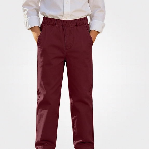 DJDLJWCJ Boys School Uniform Pants Comforty Straight Leg Pull On Flat Front Pants Solid Color Dress Pants Wine Size 5T