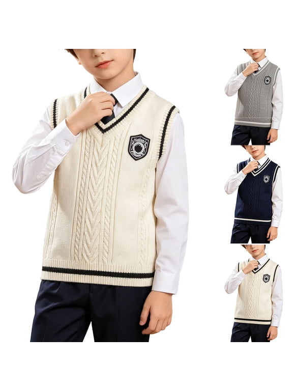Boys School Uniform Sweater Vest Preppy Sleeveless Knit Vest Comfortable Pullover Sweaters Navy Size 8