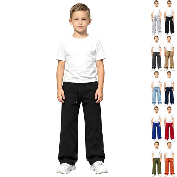 DJDLJWCJ Boys Solid Sweatpants Elastic Waist Casual Athletic Trousers Side Pockets Kids Sports Pants for School Black Size 14