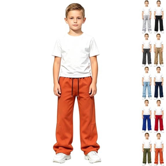 DJDLJWCJ Boys Solid Sweatpants Elastic Waist Casual Athletic Trousers Side Pockets Kids Sports Pants for School Orange Size 12