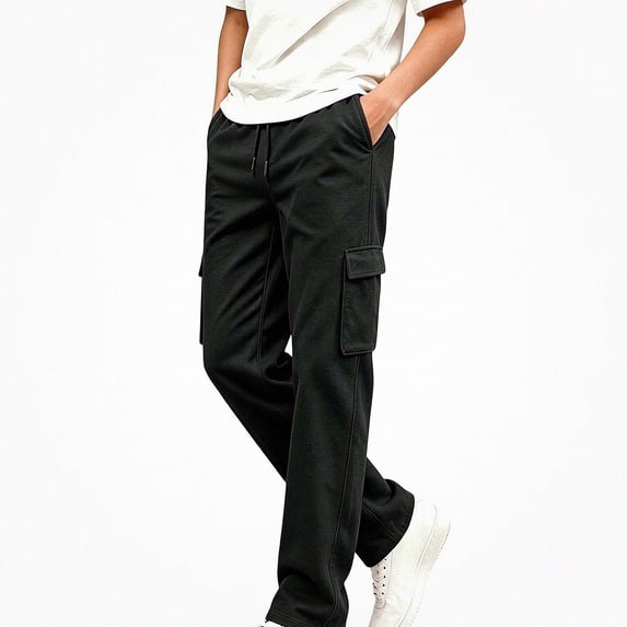 DJDLJWCJ Boys Straight Leg Pants Fleece Lined Elastic Waist Casual Pants Side Pocket Winter Warm Trousers Black Size 7