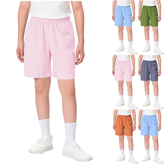 DJDLJWCJ Boys Summer Shorts 5-15 Loose Fit Straight Leg Casual Shorts Lightweight Solid Comfortable Athletic Shorts, Pink 9-10 T
