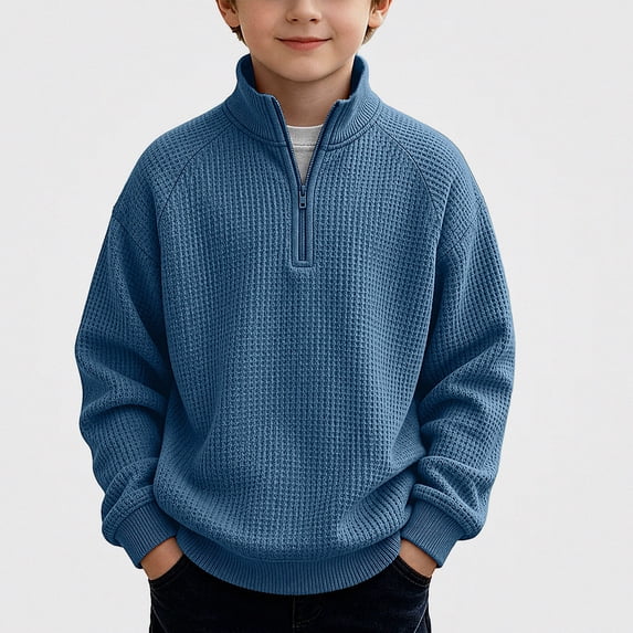 DJDLJWCJ Boys Sweatshirts Quarter Zipper Long Sleeve Pullover Sweatshirt Lightweight Solid Color Tops Blue Size 3T