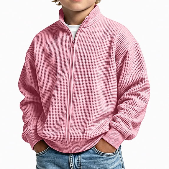 DJDLJWCJ Boys Zip Up Sweatshirts Stand Collar Long Sleeve Solid Color Sweatshirt Comforty Lightweight Full Zipper Jacket Pink Size 9