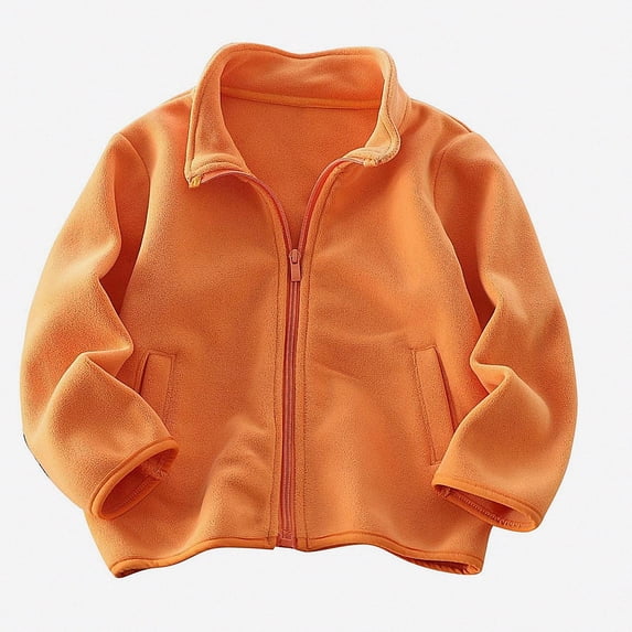 DJDLJWCJ Boys Windbreaker Jacket Solid Color Winter Warm Polar Fleece Coat Full Zipper Jacket Orange Size 11