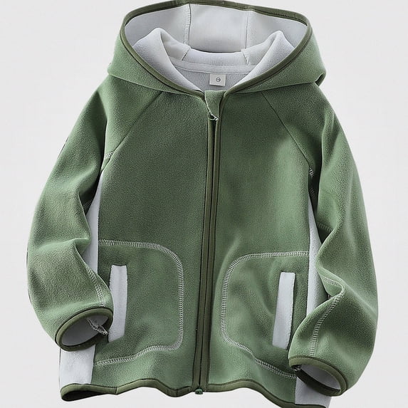 DJDLJWCJ Boys Windbreaker Jacket Warm Polar Fleece Winter Coat Comforty Soft Full Zipper Hooded Jacket Green Size 10
