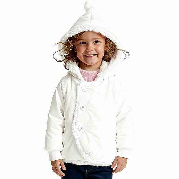 DJDLJWCJ Boys Winter Coat Fleece Lined Thicken Warm Jacket Solid Color Button Comforty Down Jacket White Size 2T