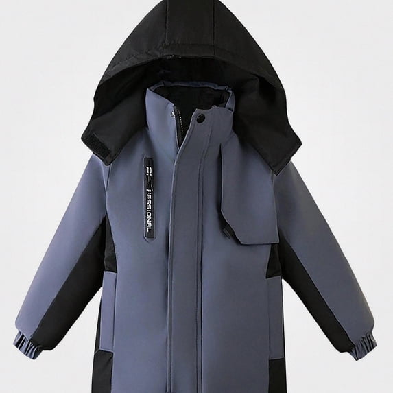DJDLJWCJ Boys Winter Coats Stand Collar Warm Hooded Jacket Solid Color Long Sleeve Coat Gray Size 6