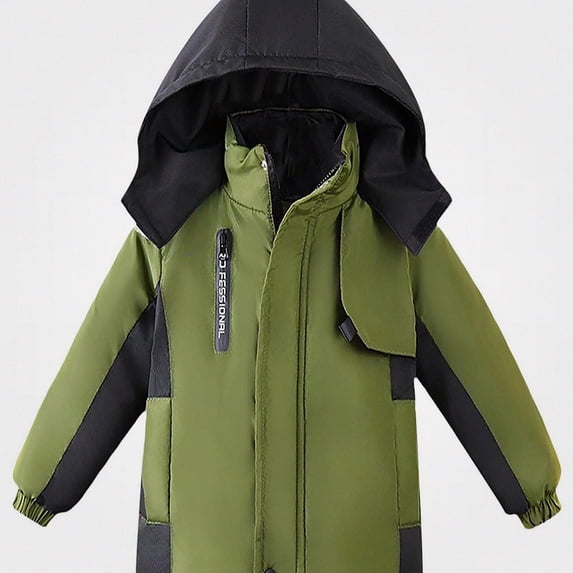 DJDLJWCJ Boys Winter Coats Stand Collar Warm Hooded Jacket Solid Color Long Sleeve Coat Green Size 3T